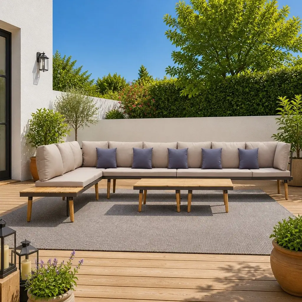8-Seater Garden Lounge Set for Outdoor Living Solid Wood Patio Furniture with Cushions