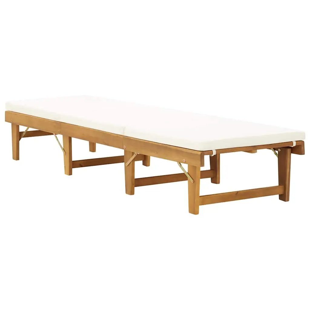 Folding Sun Lounger Outdoor Patio Garden Solid Wood Adjustable Size with Cushion
