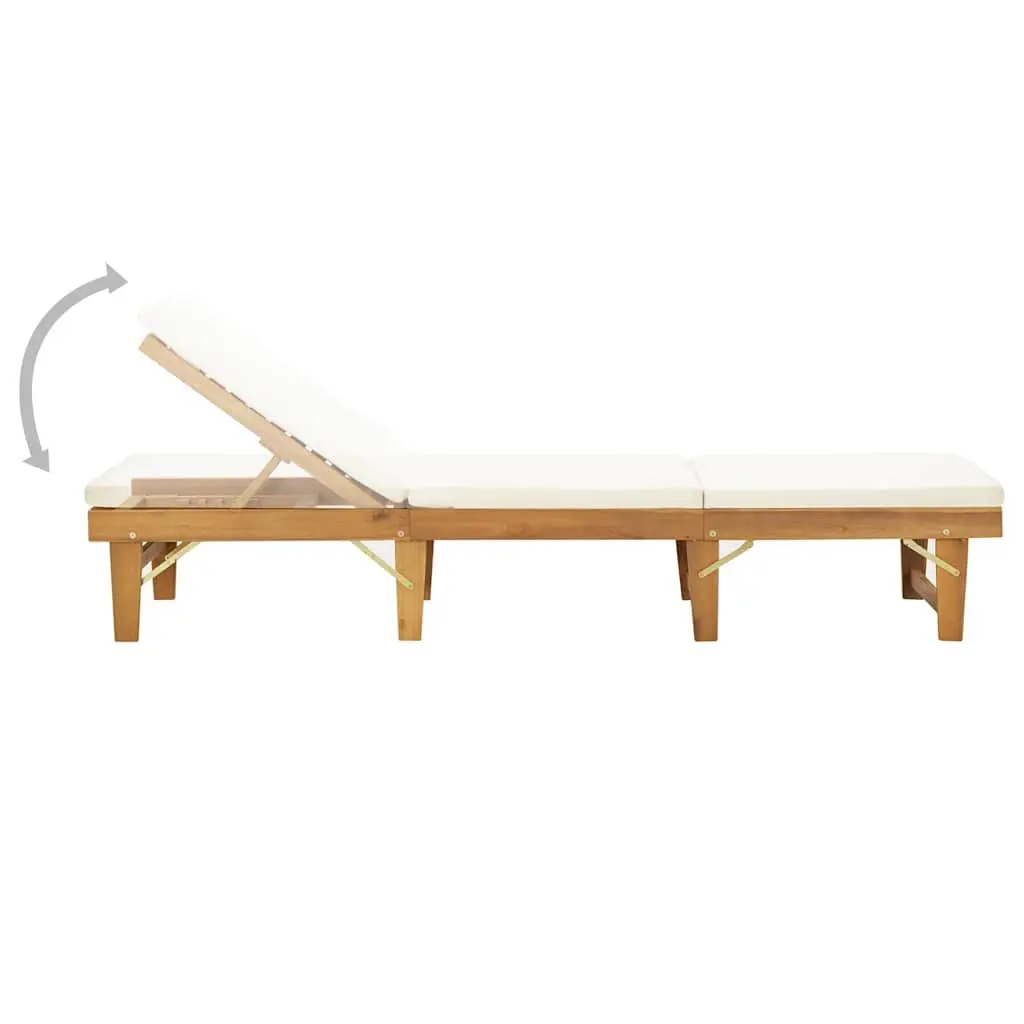 Folding Sun Lounger Outdoor Patio Garden Solid Wood Adjustable Size with Cushion