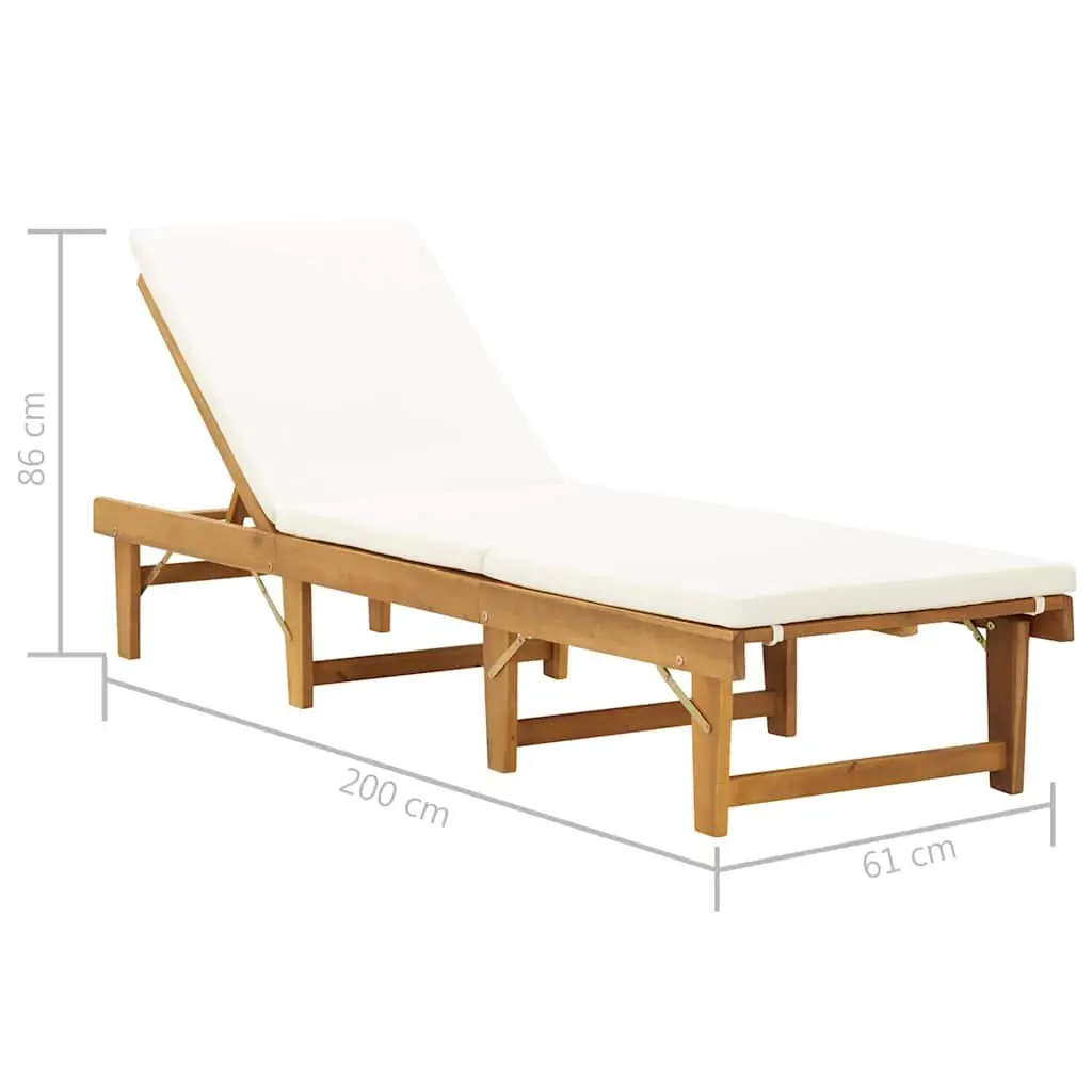 Folding Sun Lounger Outdoor Patio Garden Solid Wood Adjustable Size with Cushion
