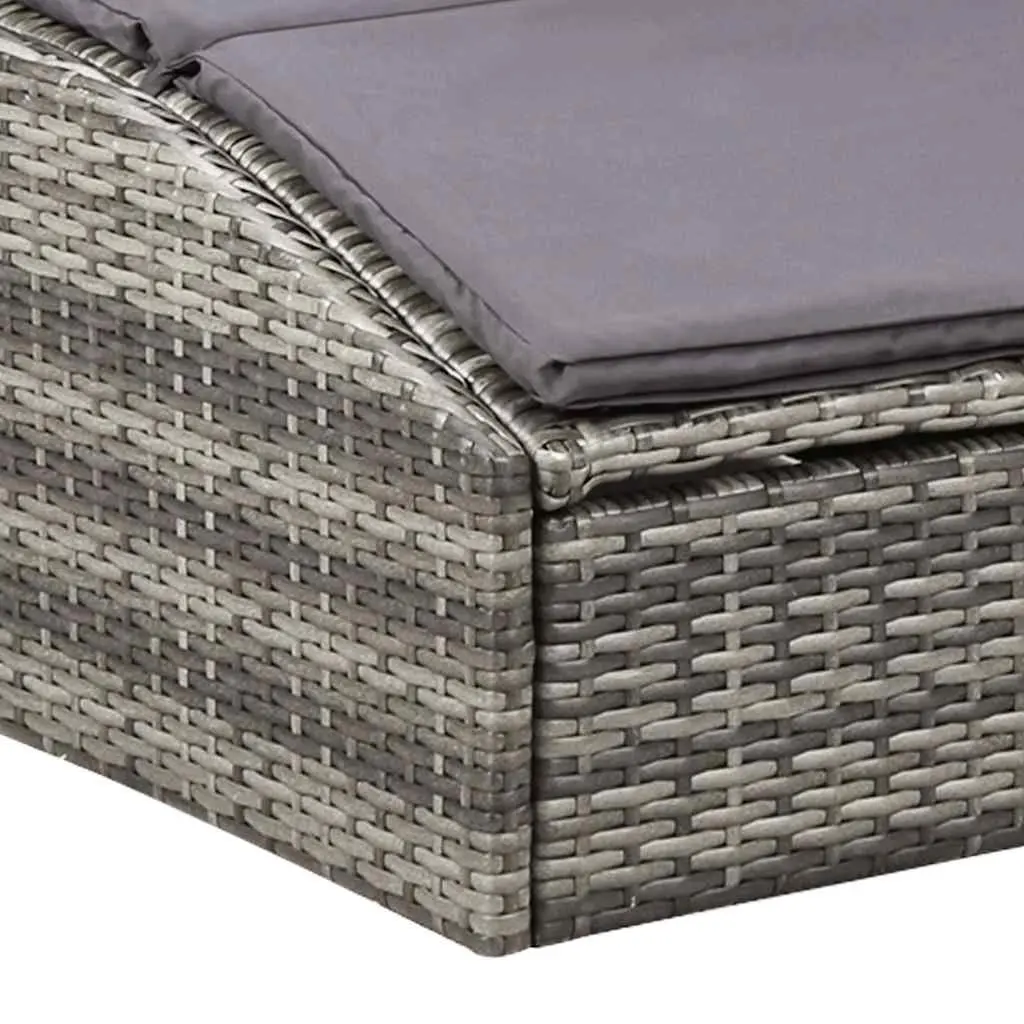Sun Lounger with Cushion Poly Rattan Grey Outdoor Patio Relaxing Chair