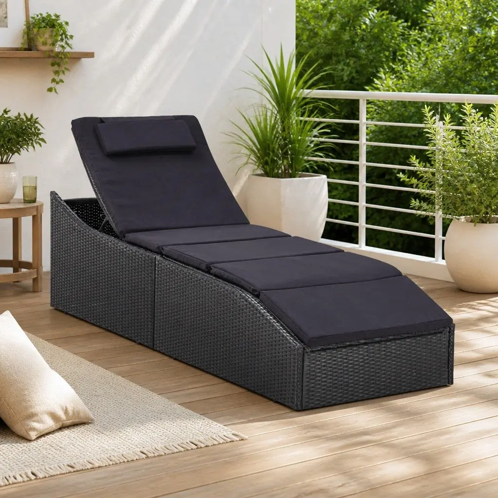Sun Lounger with Adjustable Backrest and Thick Cushion