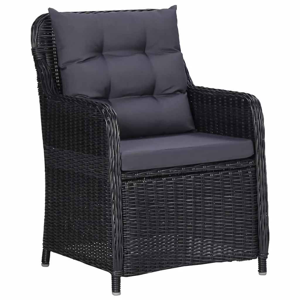 Outdoor Chairs Set 2 Piece for Garden Black Poly Rattan Seating with Tea Table