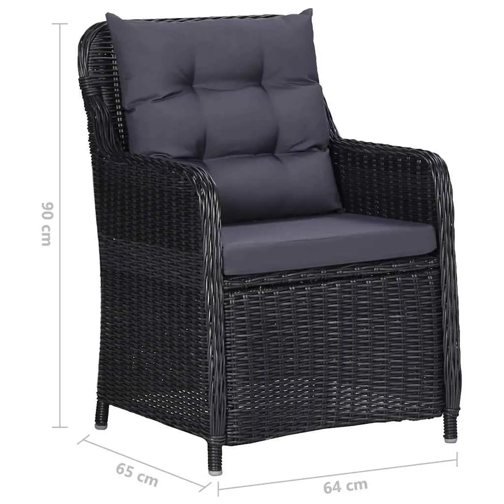 Outdoor Chairs Set 2 Piece for Garden Black Poly Rattan Seating with Tea Table