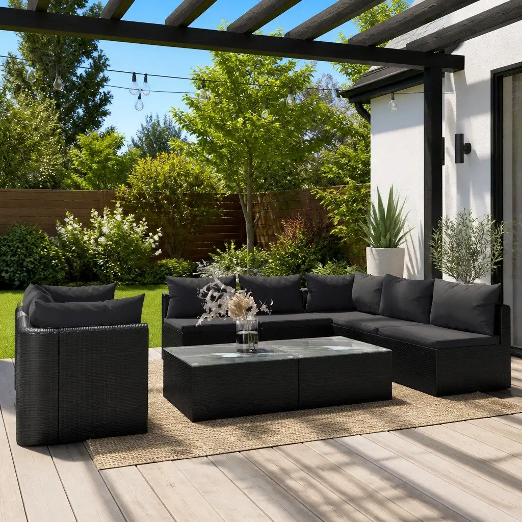 Garden Lounge Set Outdoor Sofa Set 9 Piece Modular Patio Black