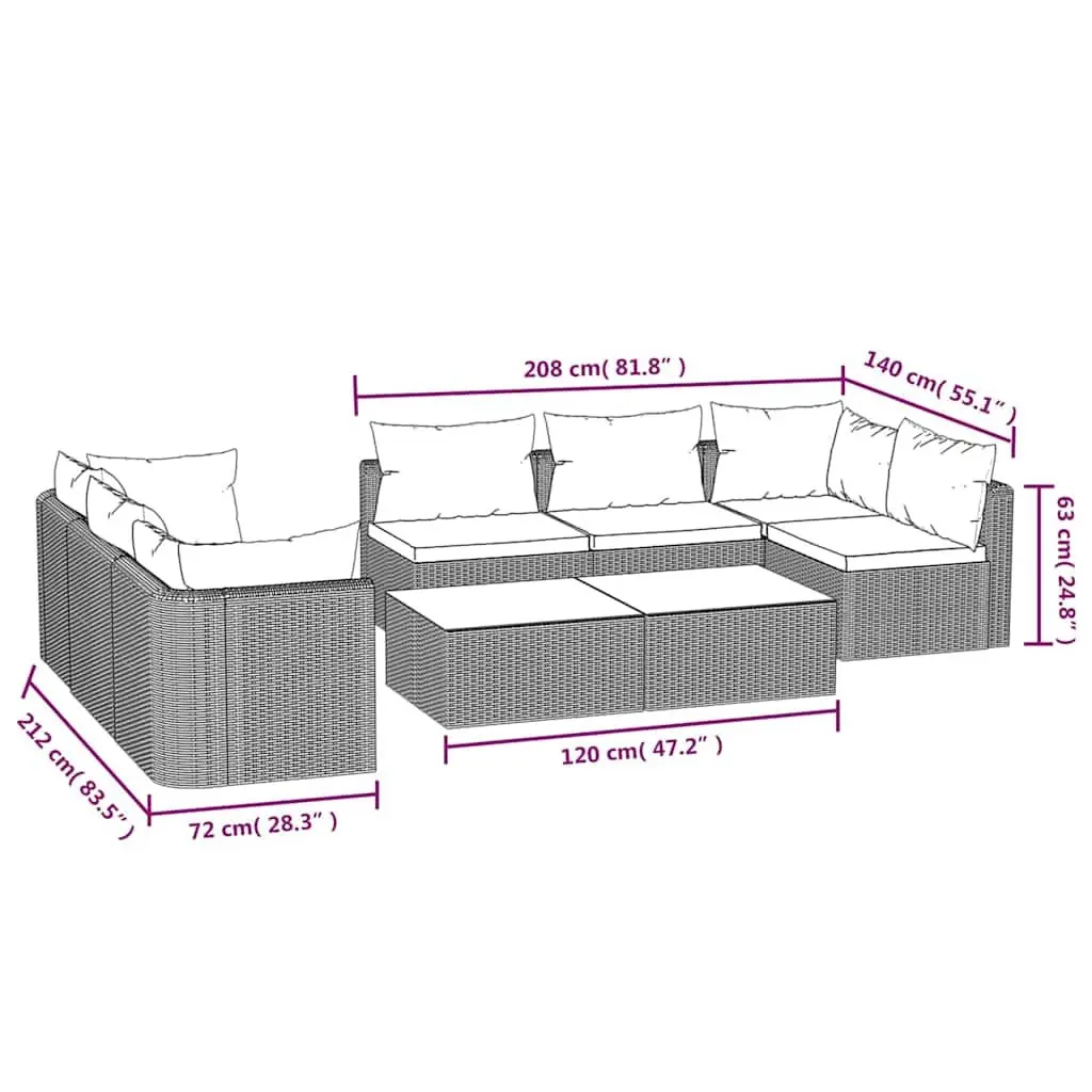Garden Lounge Set Outdoor Sofa Set 9 Piece Modular Patio Black