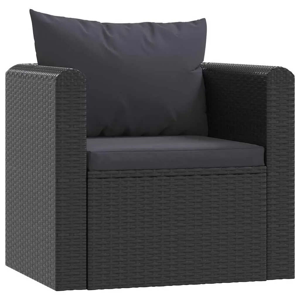 7 Piece Outdoor Sectional Sofa Set for Patio and Garden Black Poly Rattan with Cushions and Coffee Table