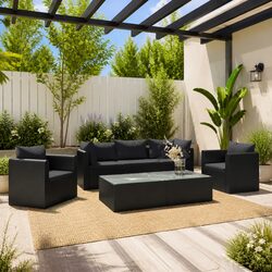 7-Piece Sectional Patio Sofa Set with Cushions and Tables
