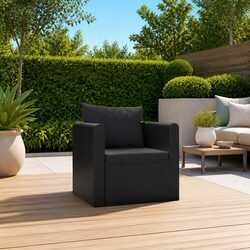 Outdoor Single Sofa Poly Rattan Garden Patio Lounge Seat with Cushions Black