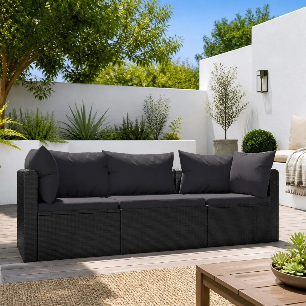 Outdoor Sectional Sofa Set 3 Piece Garden Furniture Black