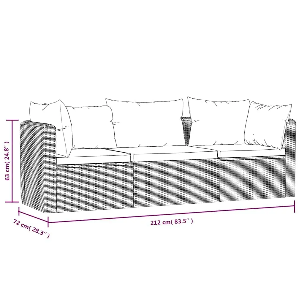 Outdoor Sectional Sofa Set 3 Piece Garden Furniture Black