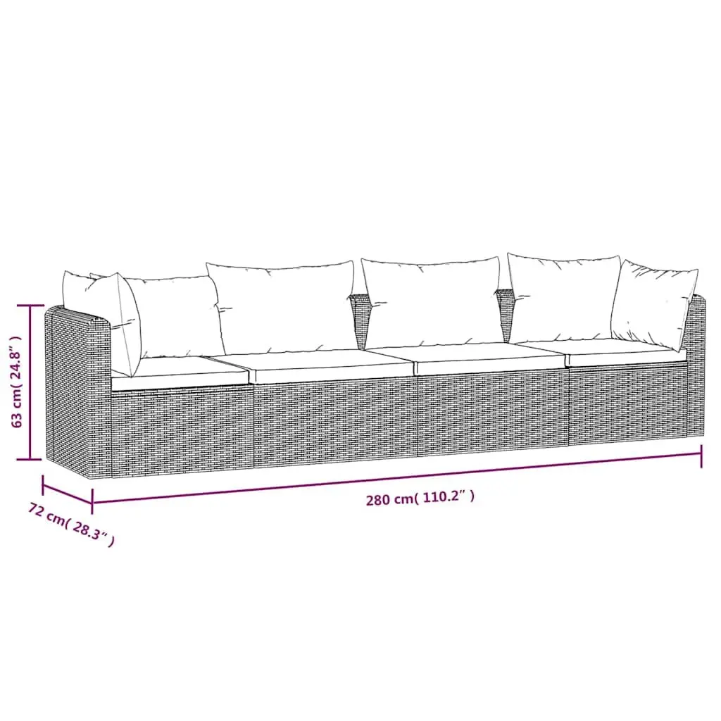 Outdoor Sectional Sofa Set Garden Furniture 4 Piece Black Poly Rattan