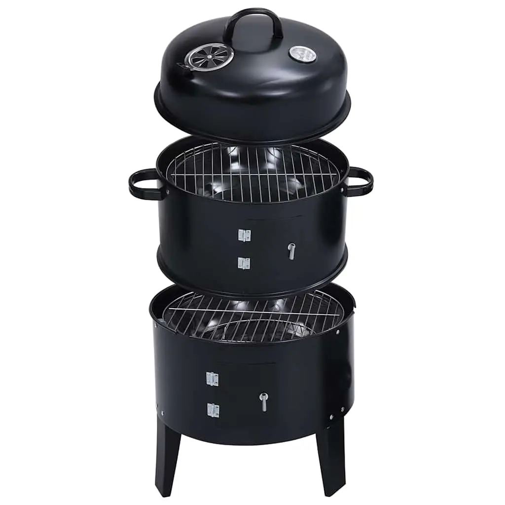 3-in-1 Charcoal Smoker BBQ Grill Outdoor Cooking 40x80cm Black Portable
