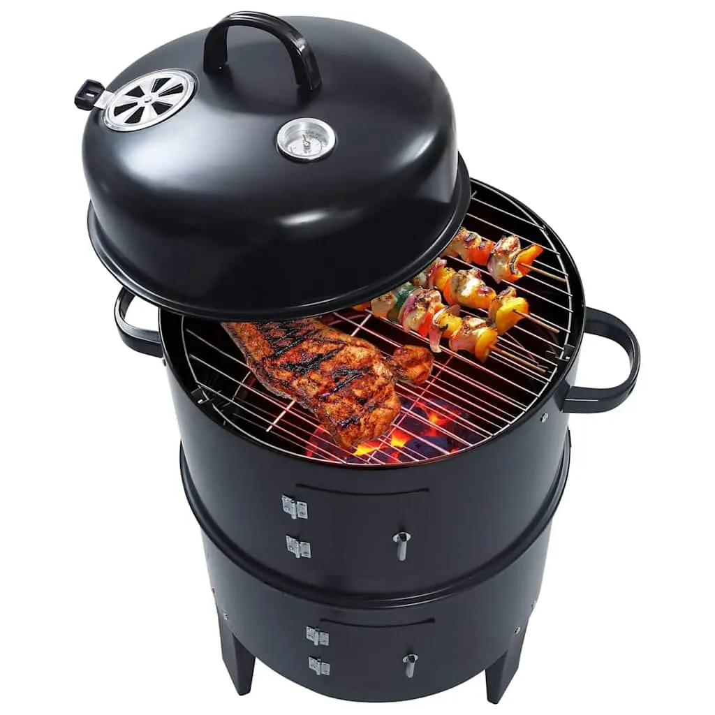 3-in-1 Charcoal Smoker BBQ Grill Outdoor Cooking 40x80cm Black Portable