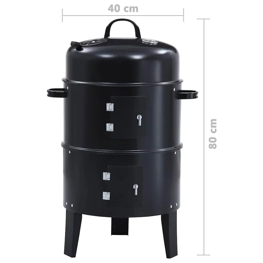3-in-1 Charcoal Smoker BBQ Grill Outdoor Cooking 40x80cm Black Portable