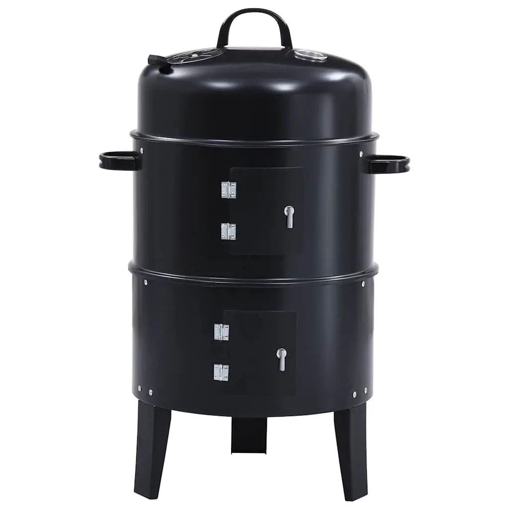 3-in-1 Charcoal Smoker BBQ Grill Outdoor Cooking 40x80cm Black Portable