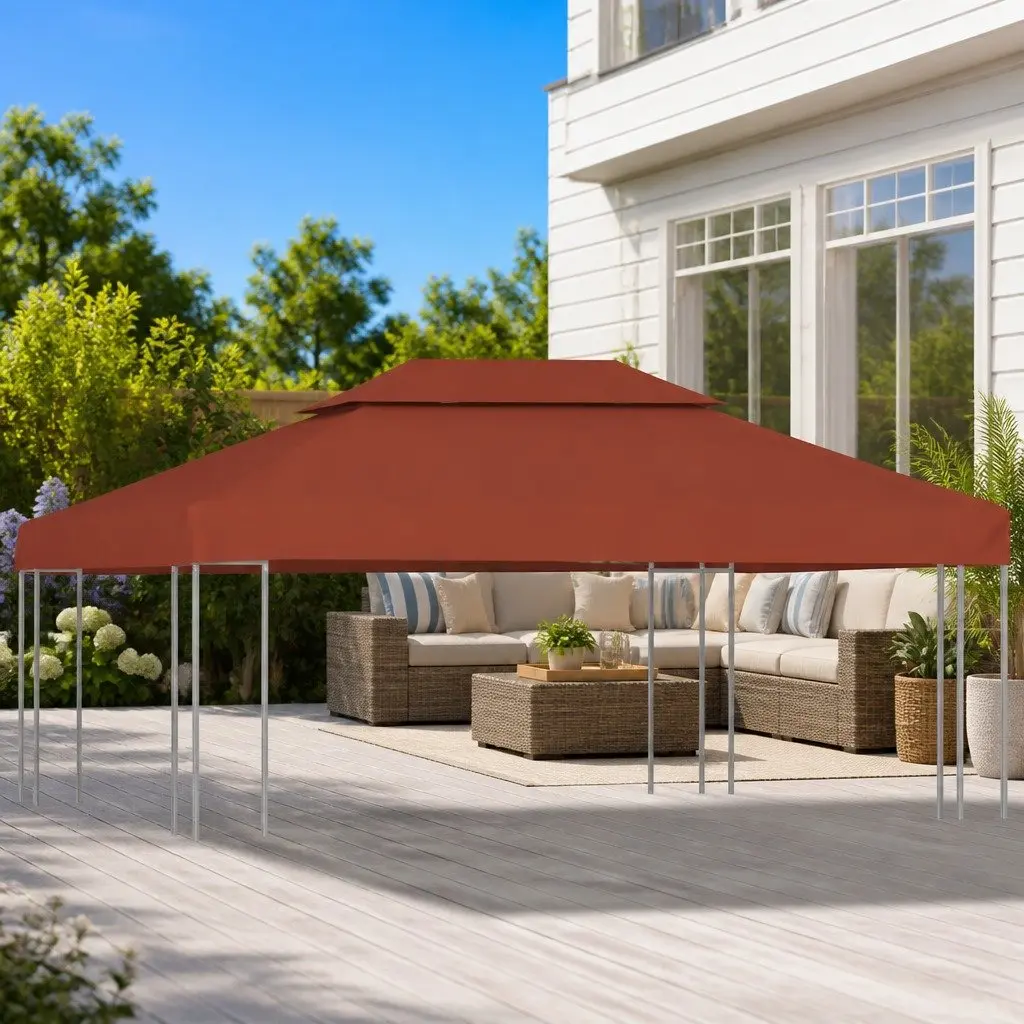 2-Tier Gazebo Top Cover Outdoor Use 4x3 m Waterproof Replacement Canopy Brown