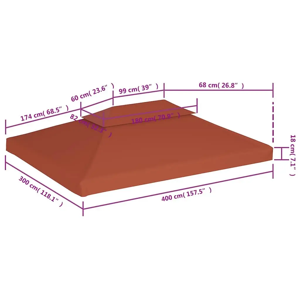 2-Tier Gazebo Top Cover Outdoor Use 4x3 m Waterproof Replacement Canopy Brown