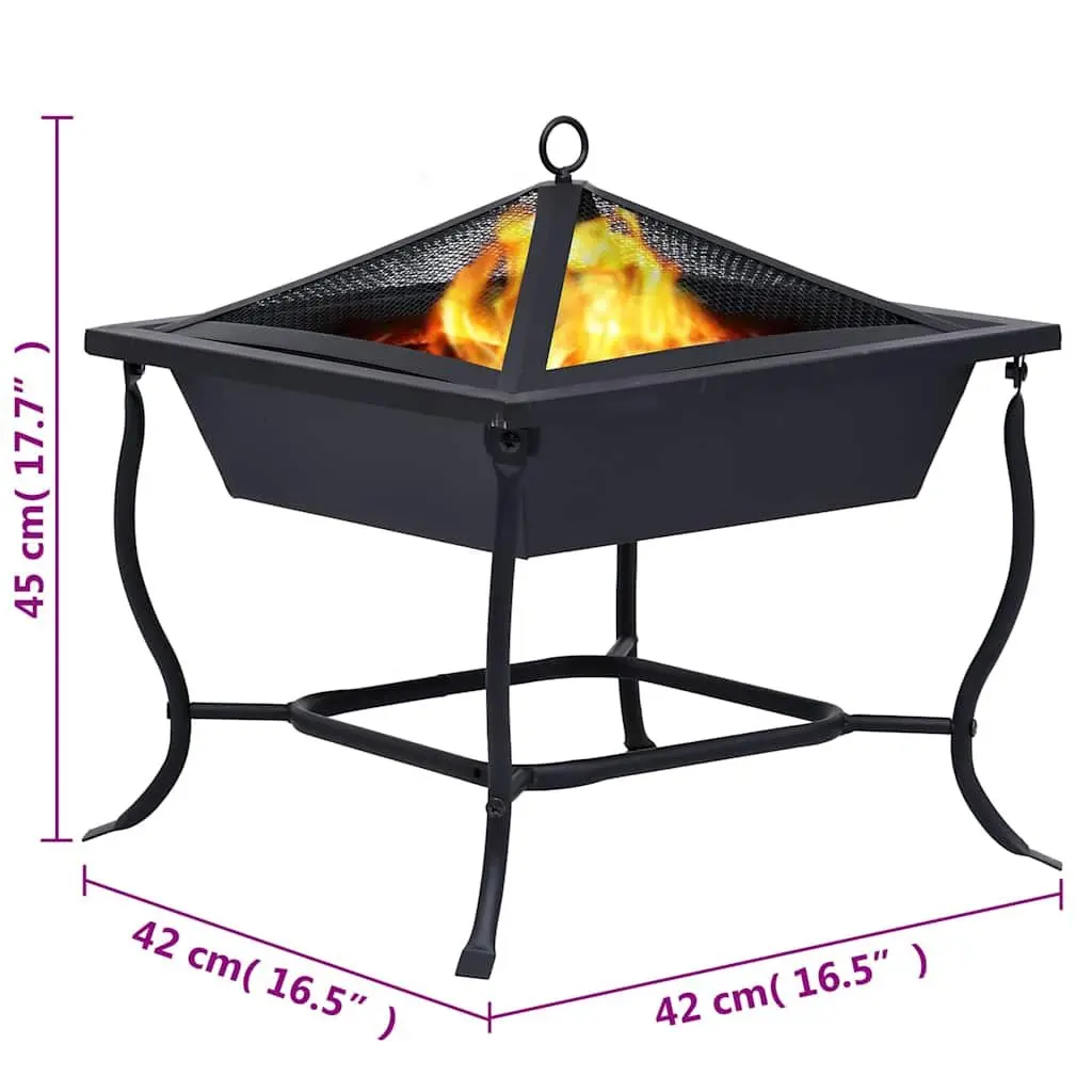 Fire Pit Outdoor Garden Patio Heater Black Steel Bowl 42x42x45cm