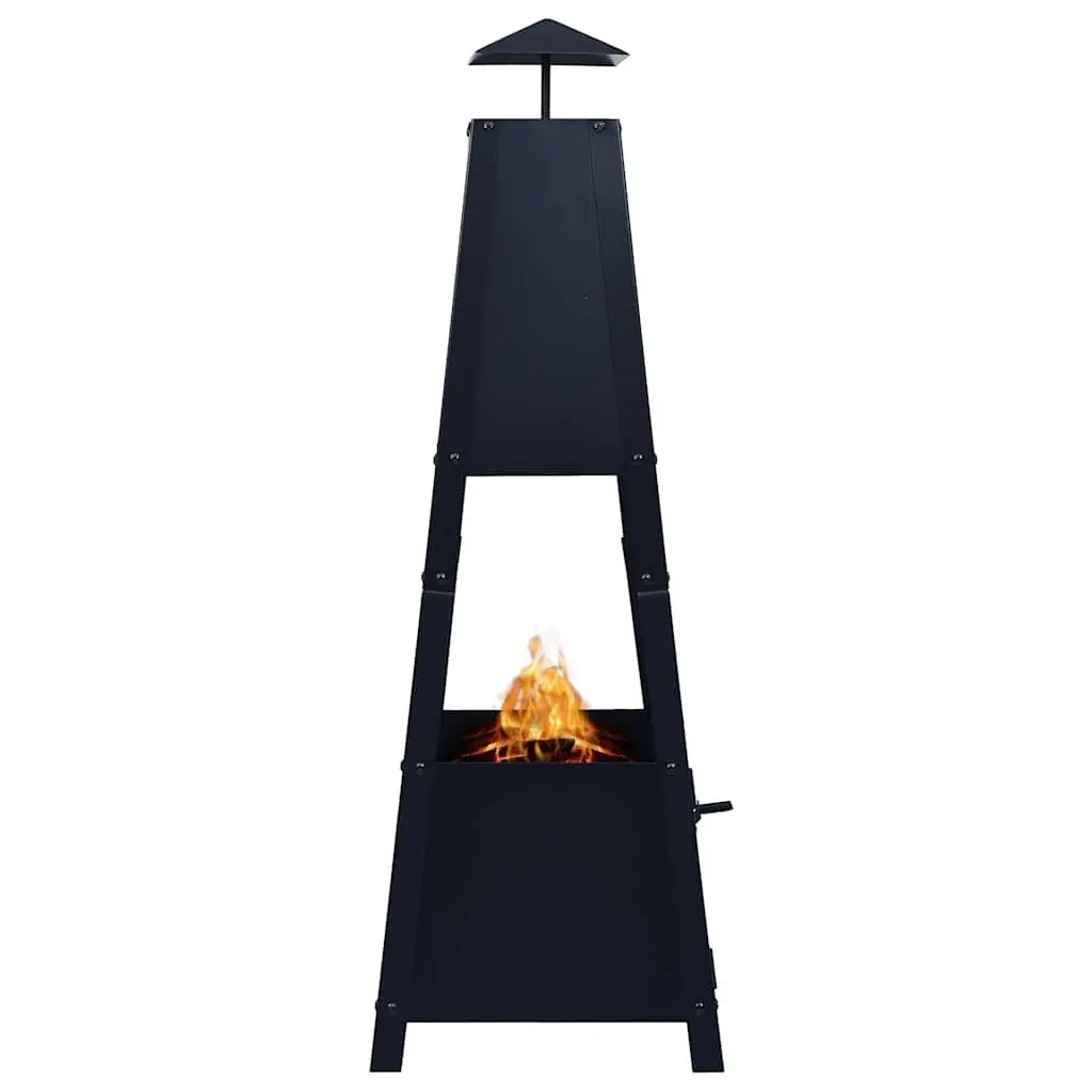 Fire Pit Outdoor Garden Patio Heater Black Pyramid Steel Bowl 35 x 35 x 99 cm
