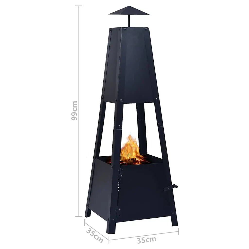 Fire Pit Outdoor Garden Patio Heater Black Pyramid Steel Bowl 35 x 35 x 99 cm
