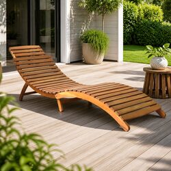 Acacia Wood Folding Sun Lounger for Outdoor Use