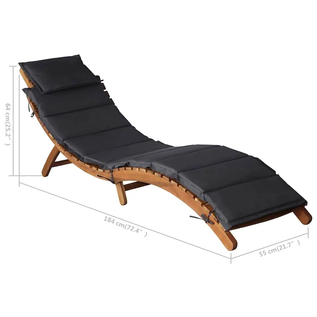 Sun Lounger Folding Acacia Wood Garden Patio Deck Chair with Cushion Grey