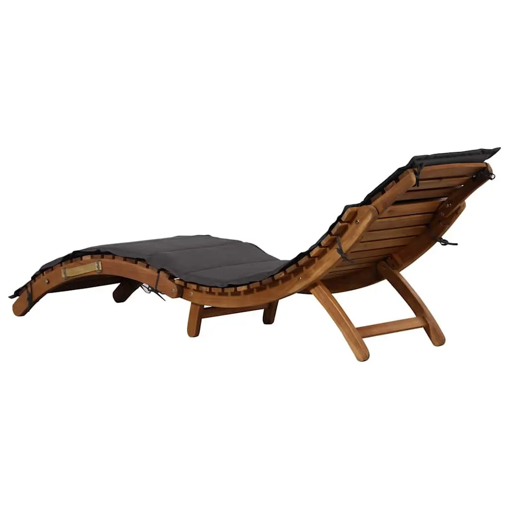 Sun Lounger Folding Acacia Wood Garden Patio Deck Chair with Cushion Grey