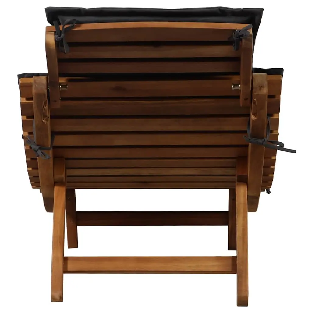 Sun Lounger Folding Acacia Wood Garden Patio Deck Chair with Cushion Grey
