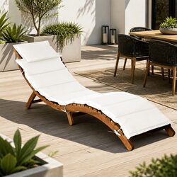 Sun Lounger Made of Solid Acacia Wood with Cushion