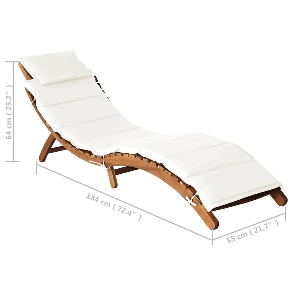 Sun Lounger Made of Solid Acacia Wood with Cushion