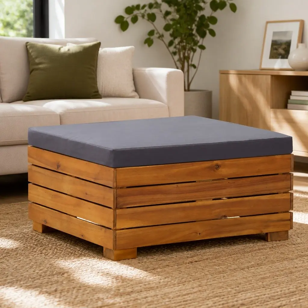 Outdoor Footrest with Cushion Modular Solid Wood Garden Size