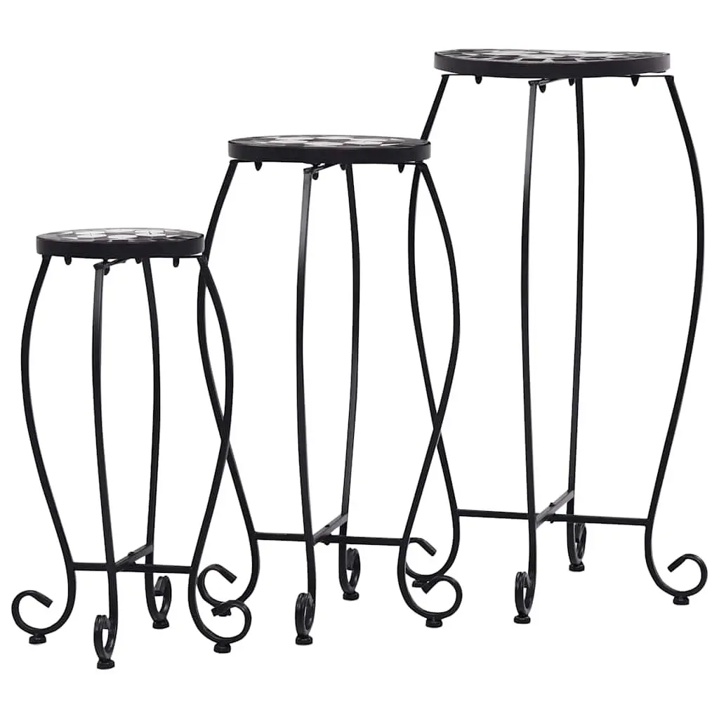 Mosaic Plant Stand Set 3 pcs Black White Ceramic Coffee Table Garden Balcony