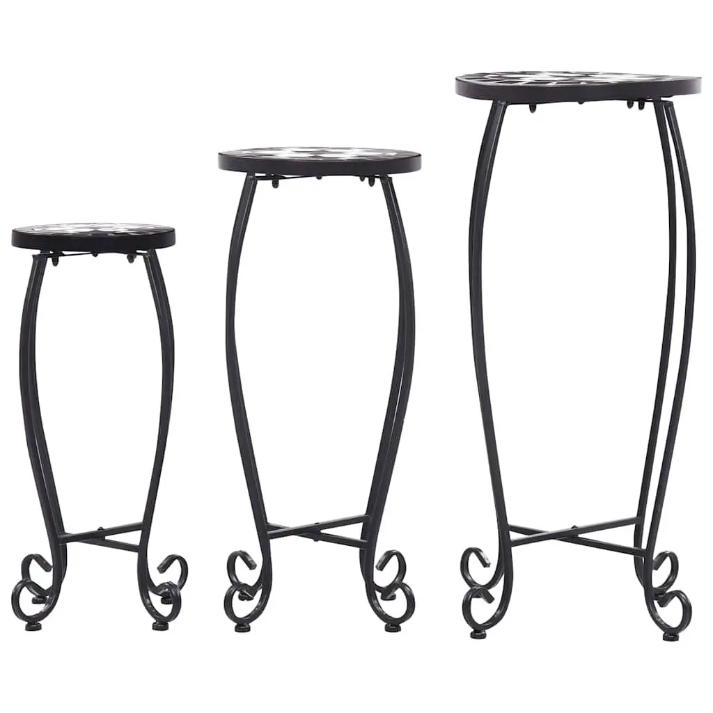 Mosaic Plant Stand Set 3 pcs Black White Ceramic Coffee Table Garden Balcony