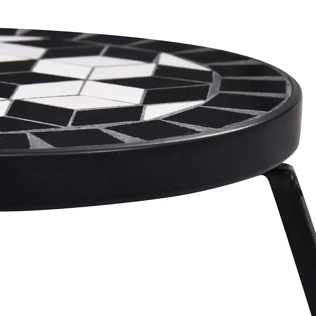 Mosaic Plant Stand Set 3 pcs Black White Ceramic Coffee Table Garden Balcony