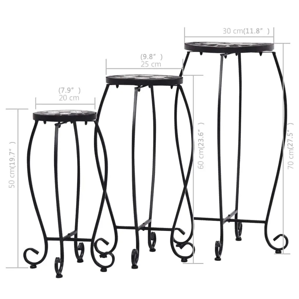 Mosaic Plant Stand Set 3 pcs Black White Ceramic Coffee Table Garden Balcony