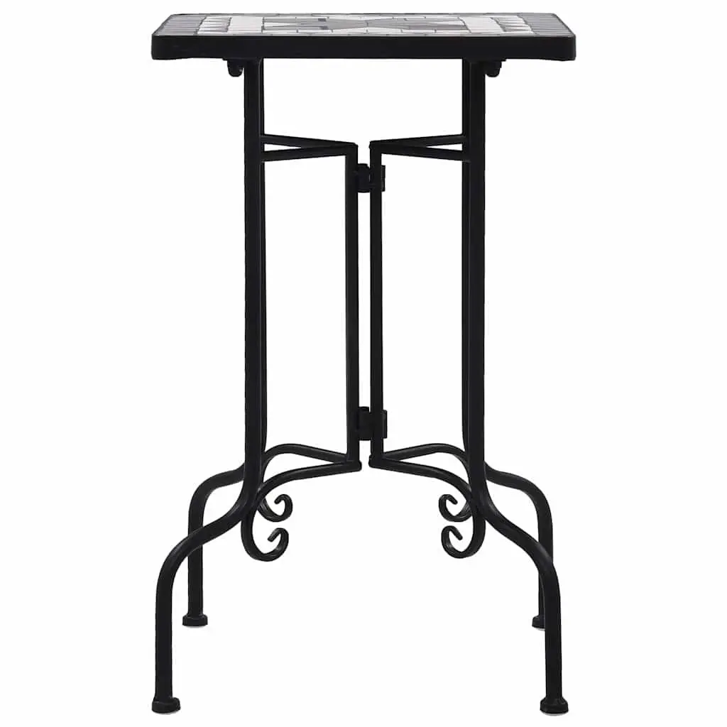 Mosaic Side Table Black White Ceramic Outdoor Garden Plant Stand Curved Legs