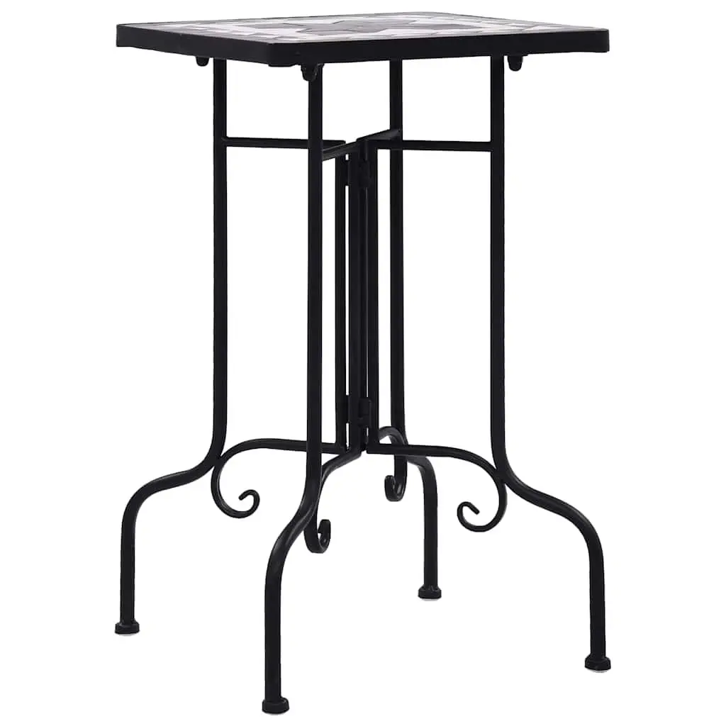 Mosaic Side Table Black White Ceramic Outdoor Garden Plant Stand Curved Legs