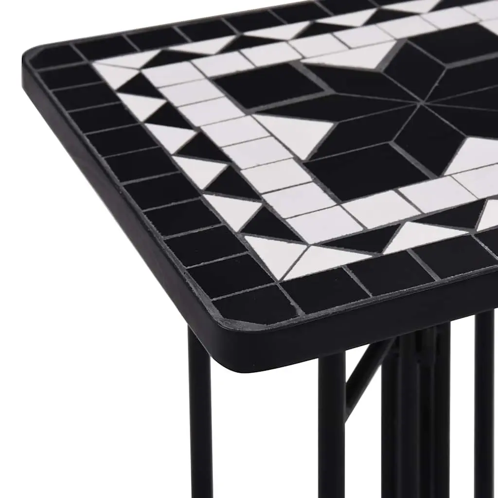 Mosaic Side Table Black White Ceramic Outdoor Garden Plant Stand Curved Legs