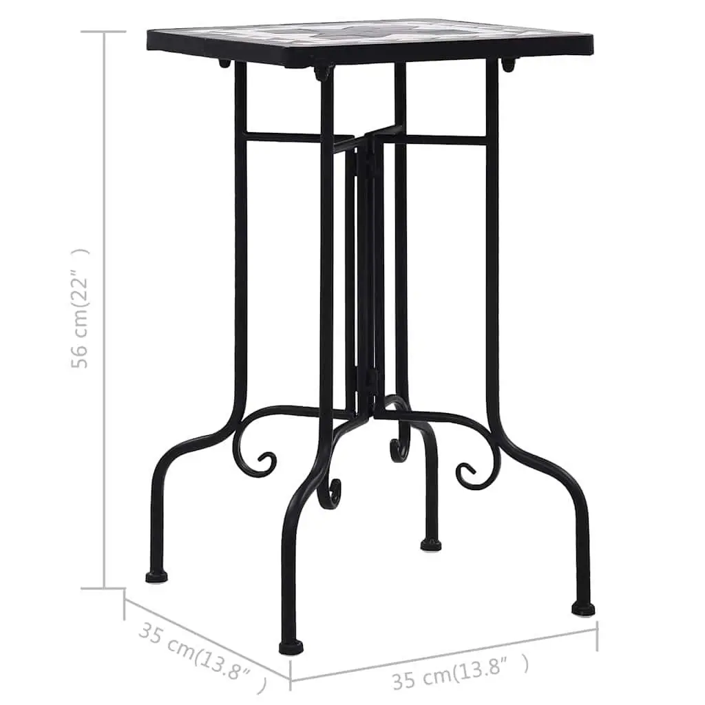 Mosaic Side Table Black White Ceramic Outdoor Garden Plant Stand Curved Legs