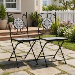 Mosaic Bistro Chairs: Set of 2, Grey, Durable Design