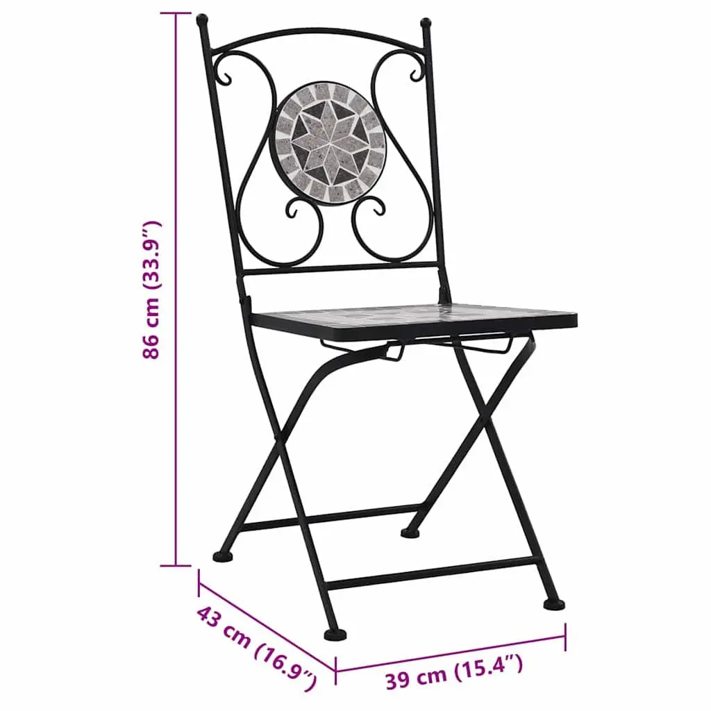 Mosaic Outdoor Bistro Chairs Set of 2 Grey Garden Patio Seating Furniture