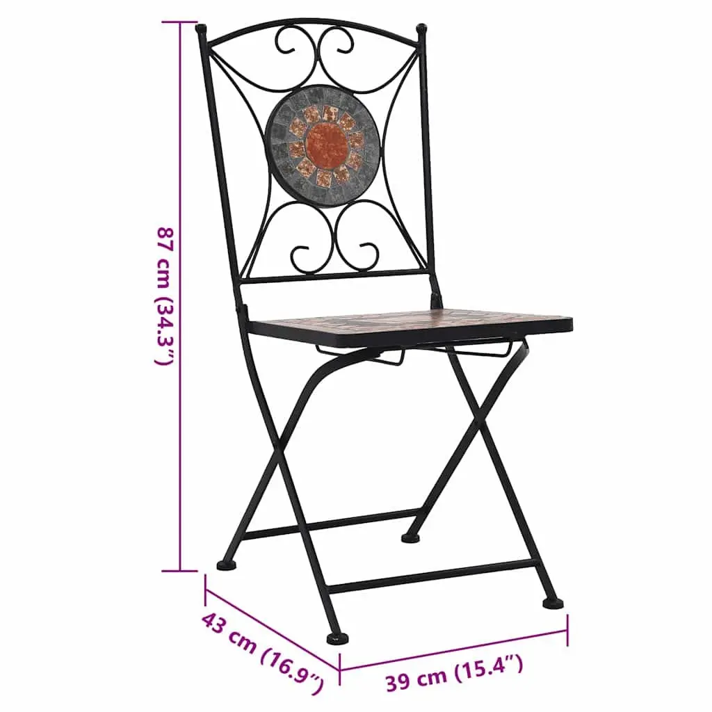 Mosaic Outdoor Bistro Chairs Set of 2 Garden Patio Seating Orange Grey
