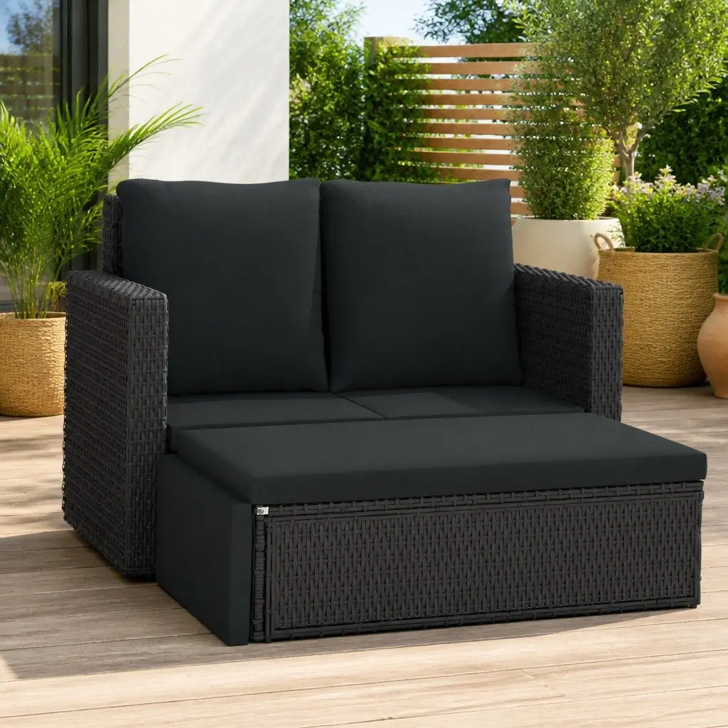 2 Piece Garden Lounge Set Outdoor Patio Sofa Stool with Cushions