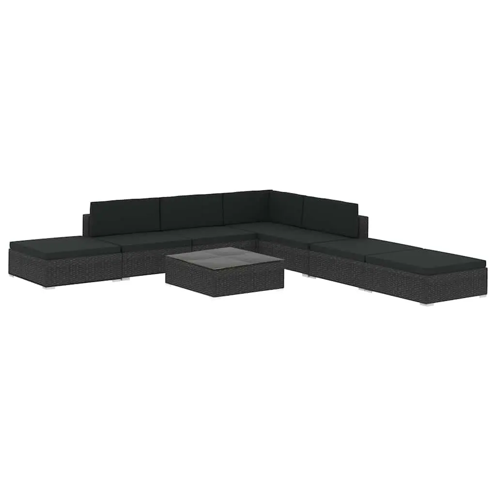 8 Piece Outdoor Poly Rattan Sofa Set for Garden and Patio with Cushions Black