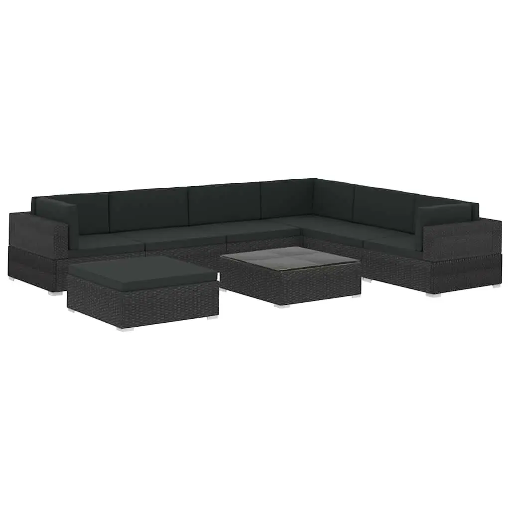 Garden Lounge Set Outdoor Furniture 8 Piece Poly Rattan Sofa with Cushions Black