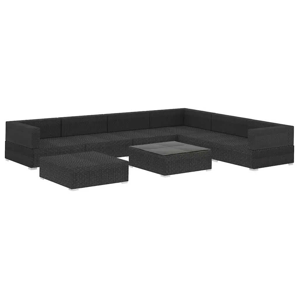 Garden Lounge Set Outdoor Furniture 8 Piece Poly Rattan Sofa with Cushions Black
