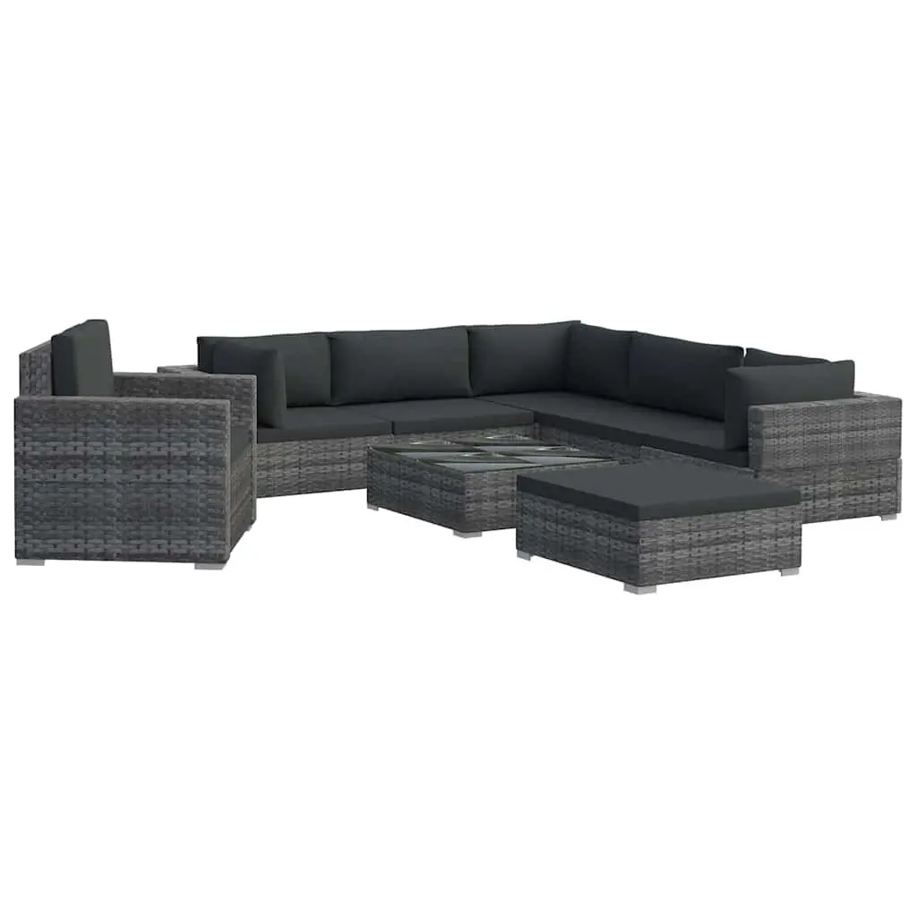 Garden Lounge Set 8 Piece Outdoor Patio Furniture Poly Rattan Sofa with Cushions