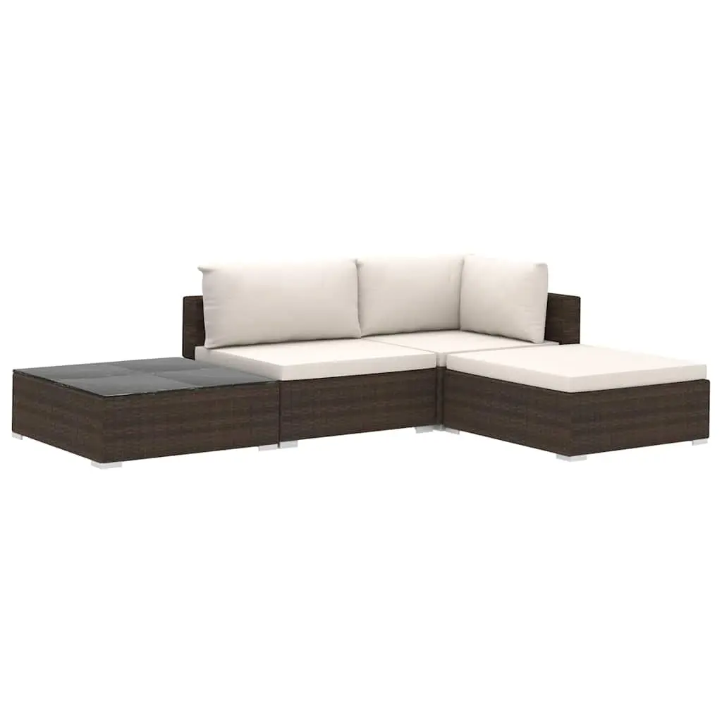 Outdoor Garden Lounge Set for Patio 4 Piece with Cushions Brown PE Rattan