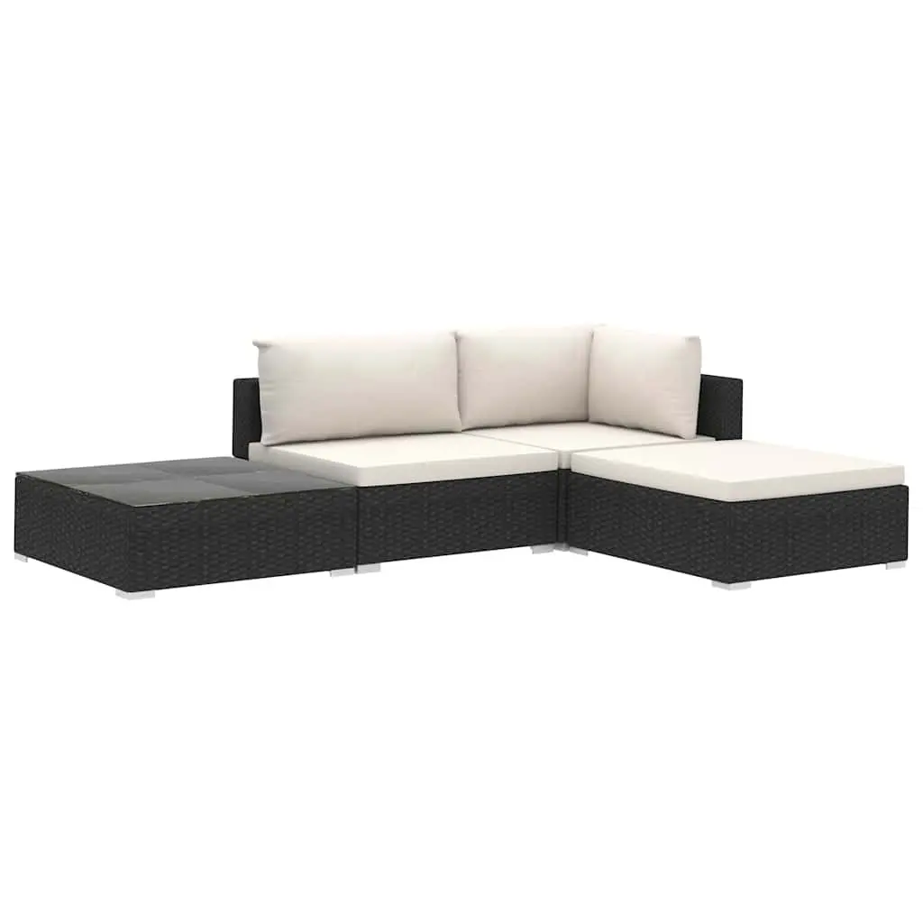 4 Piece Garden Lounge Set for Patio Black Poly Rattan Outdoor Furniture